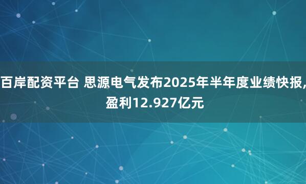 百岸配资平台 思源电气发布2025年半年度业绩快报, 盈利12.927亿元